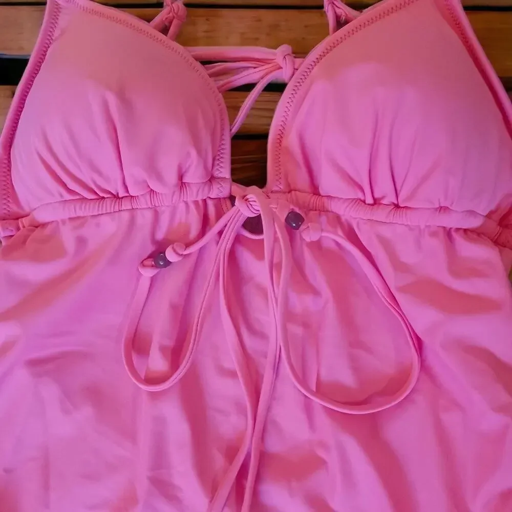 J. Crew Strappy Plunge Cheeky One-Piece Bead Detail Pink M NWT